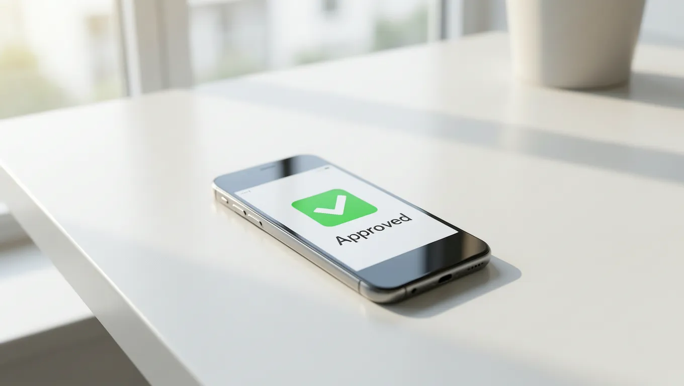 Smartphone displaying an approved instant approval loans notification