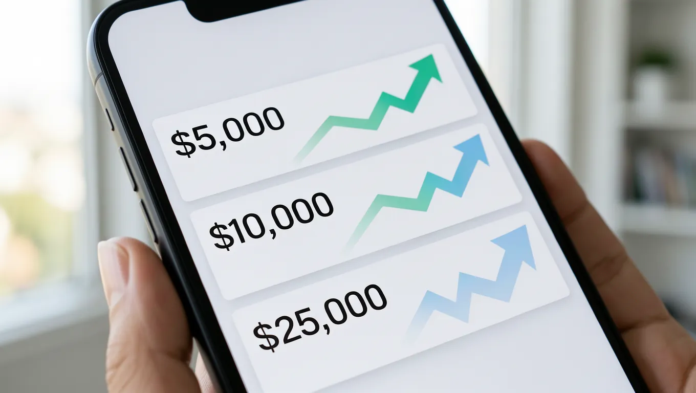 Smartphone showing different personal loan amounts for 2026 financial planning.