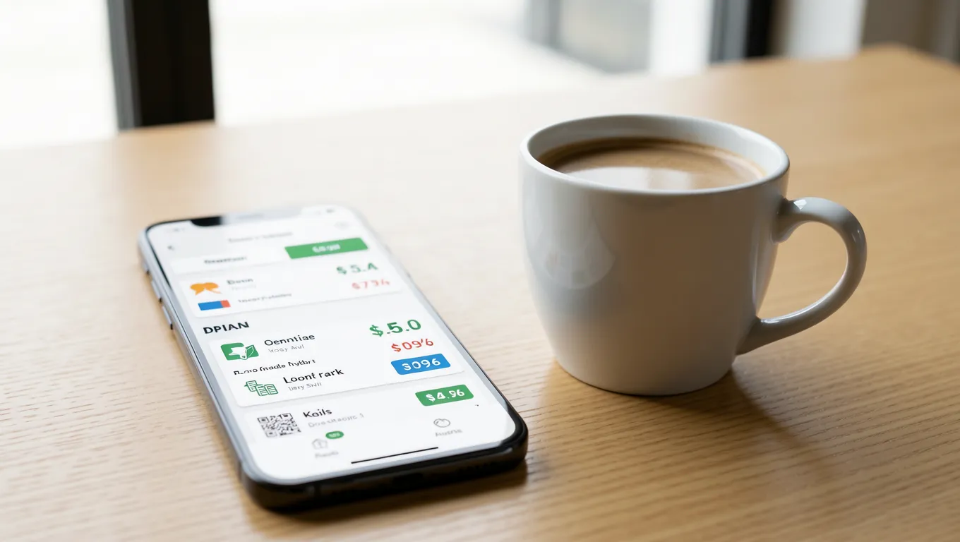 Smartphone displaying personal loans without collateral options on a clean office desk