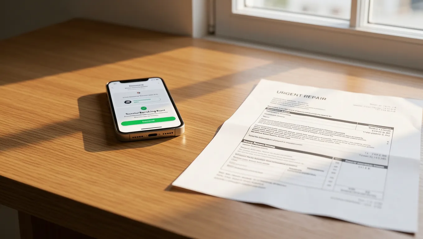 Smartphone showing a quick personal loan transfer notification on a desk